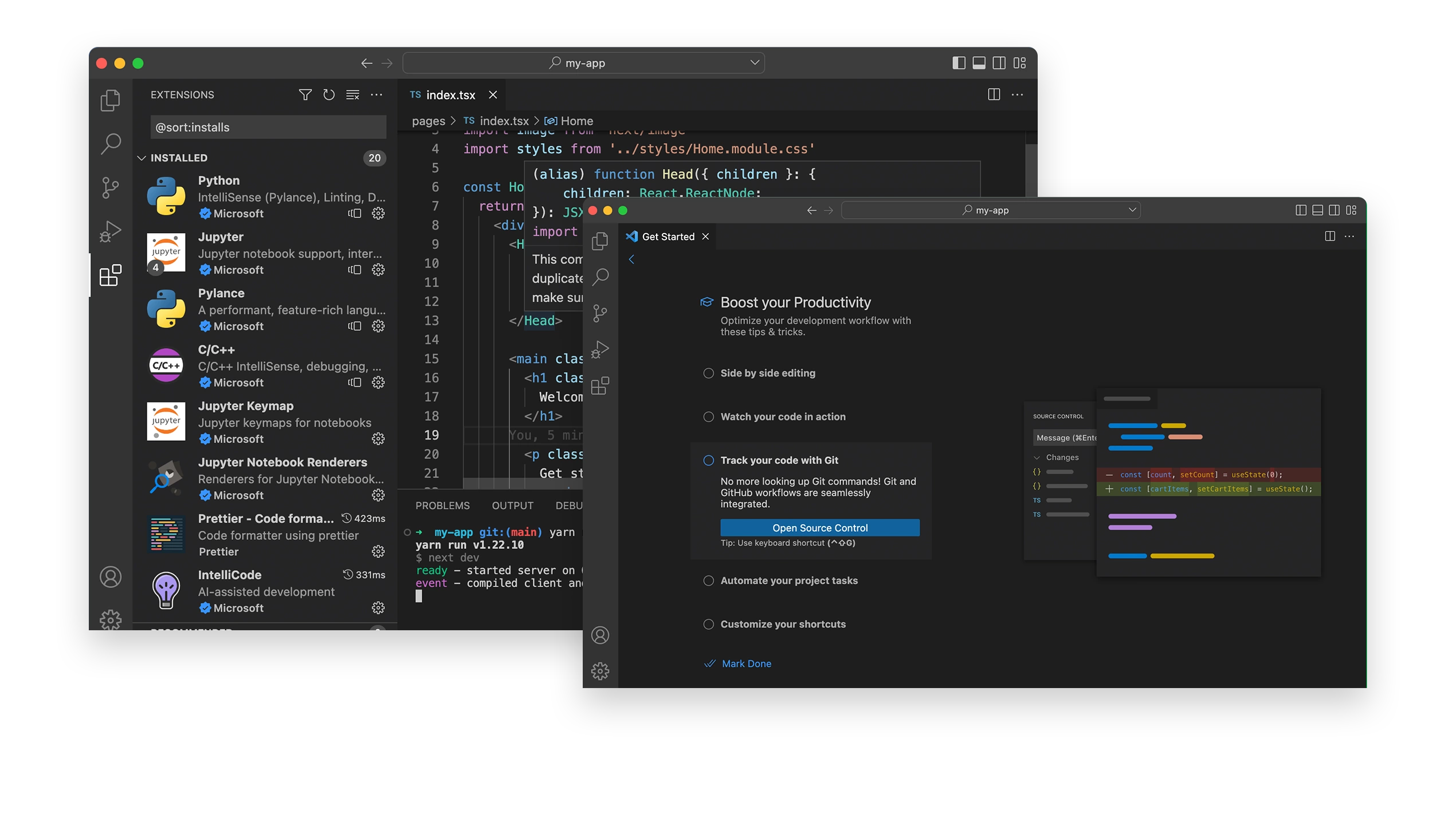 Snímek obrazovky pro Visual Studio Code